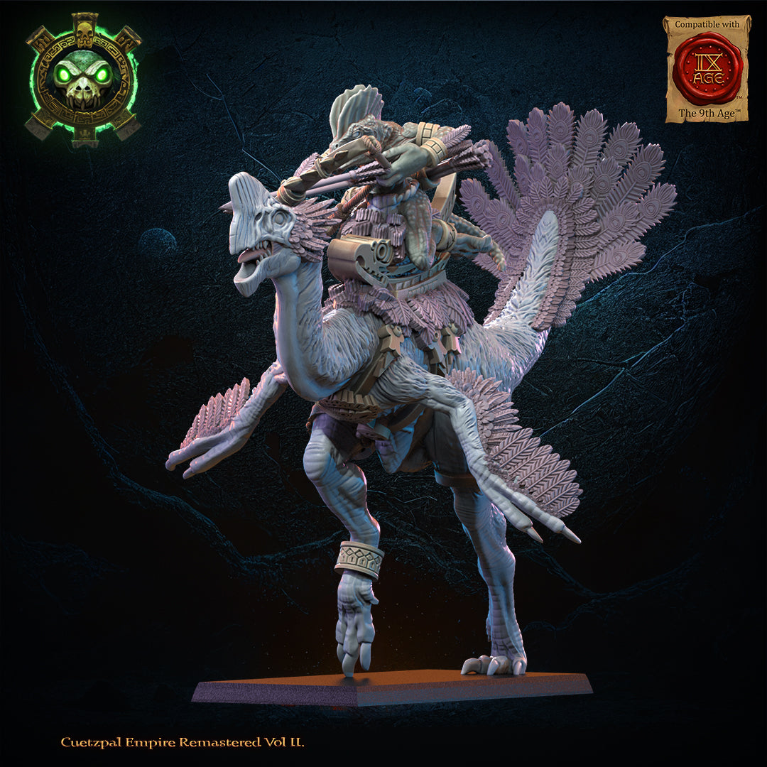 Tocih, Cuetzpalli Heroine on Oviraptor, Lost Kingdom Miniatures
