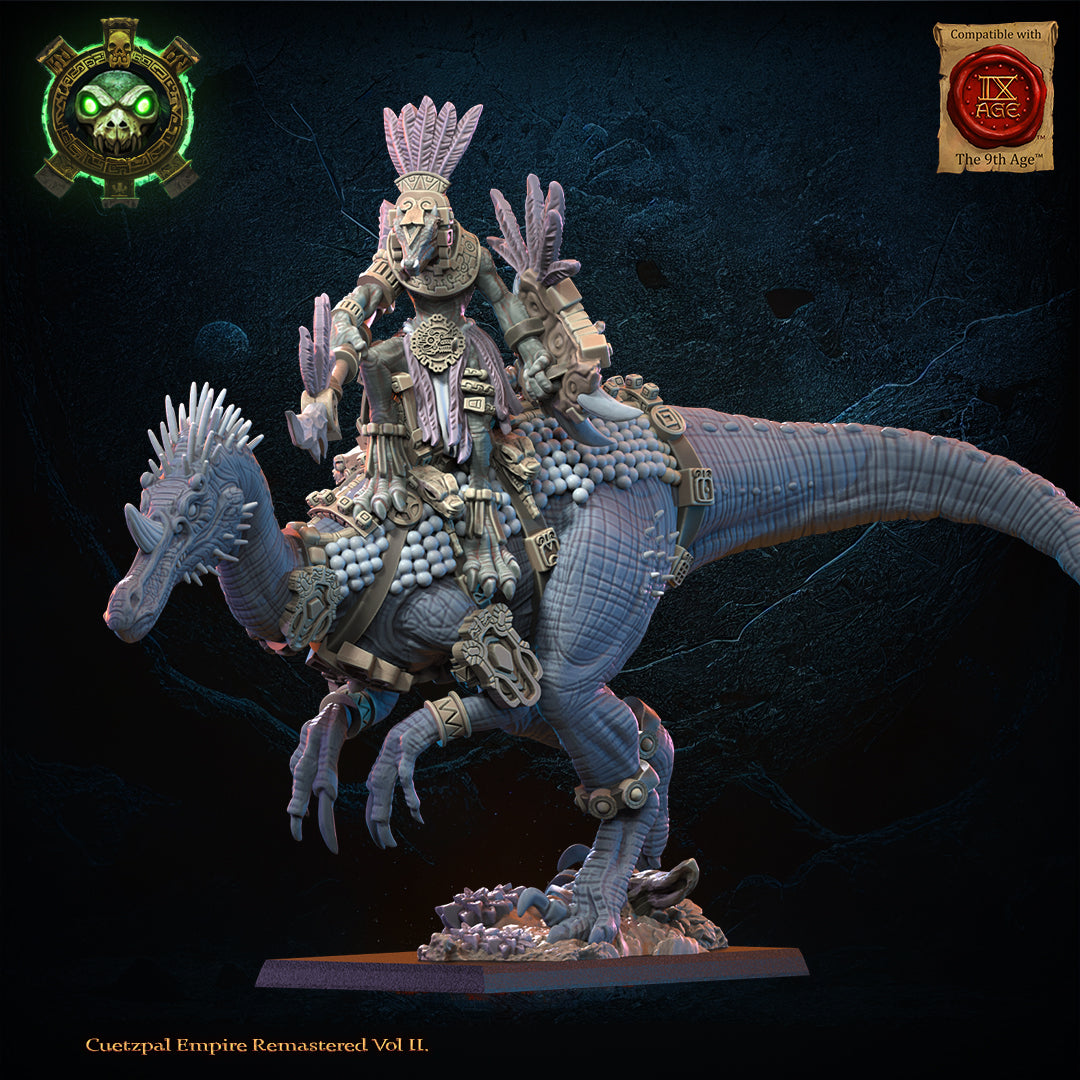 Itzcueye, Cuetpalli Heroine on Ceratomimus, Lost Kingdom Miniatures