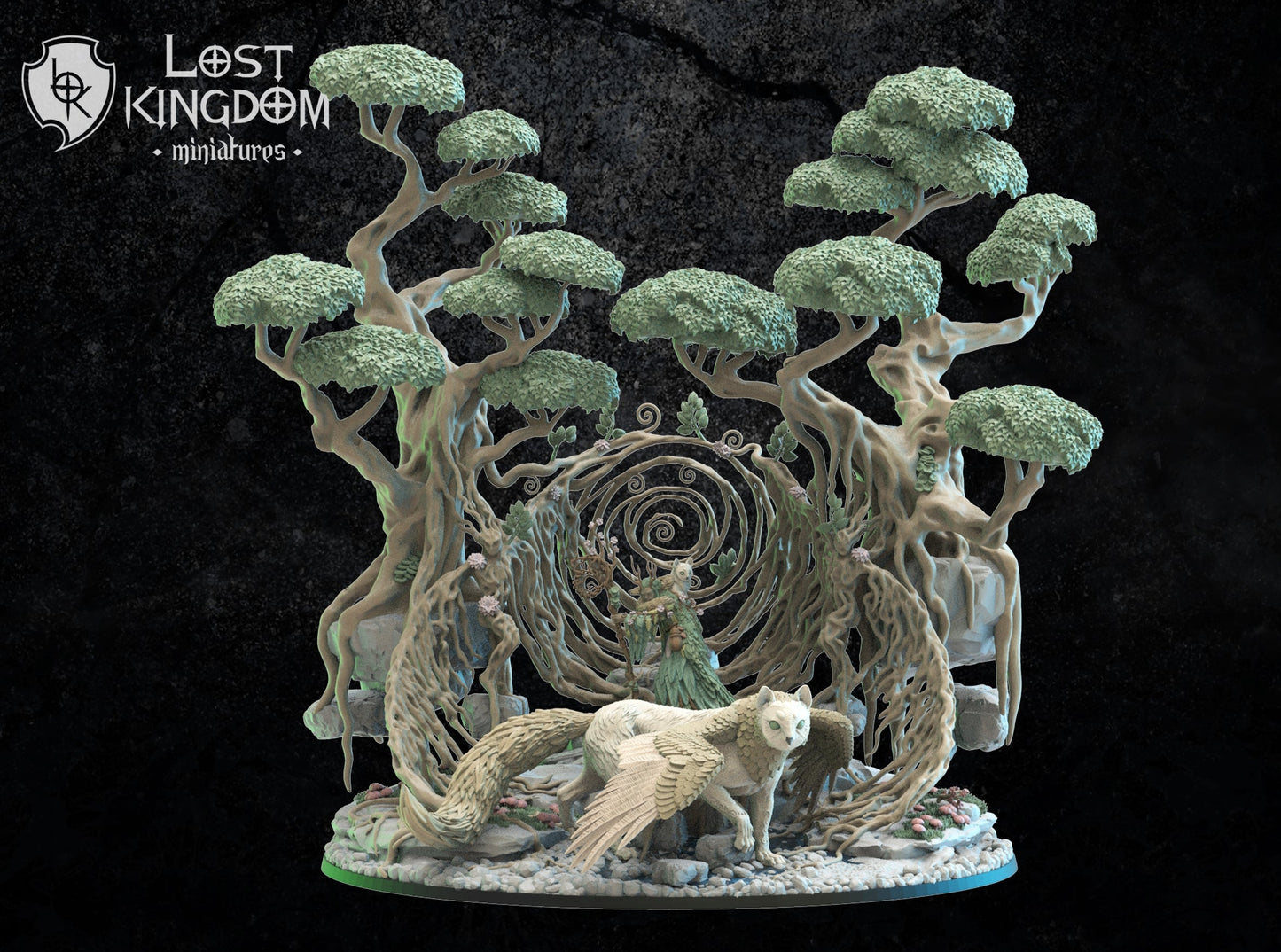 Saori, Ancient Druid With Nekokuro On Kodama Portal, Lost Kingdom Miniatures