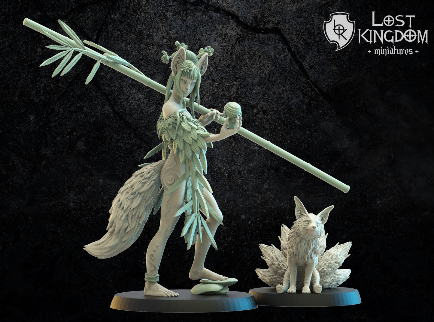 Hanako, Kitsune Druid And Baby Kyubi, Lost Kingdom Miniatures