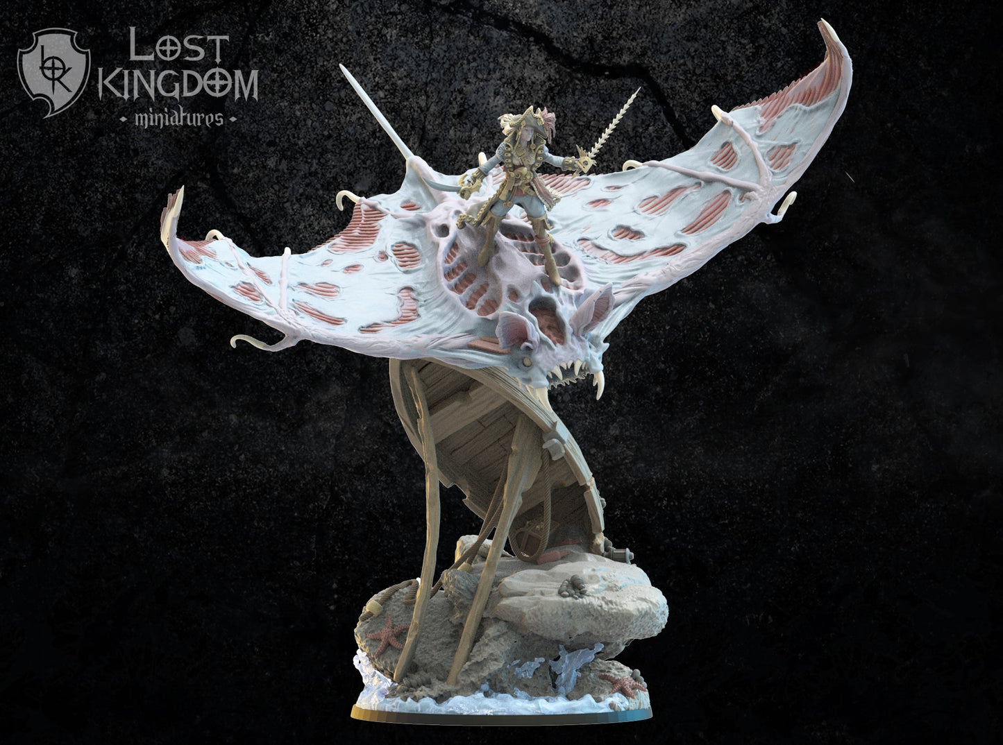 Elnora "Nightwind "Acheron On Undead Bat Ray, Lost Kingdom Miniatures