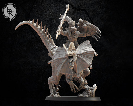 Ezocamtl General On Dilophosaurus, Carnosaur, Lost Kingdom Miniatures