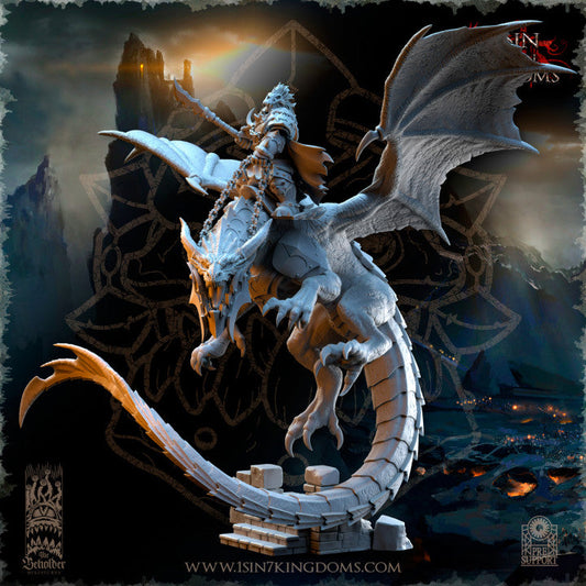 Khur Gann, Nestah Orc Warlord, on Dragon, The Beholder Miniatures