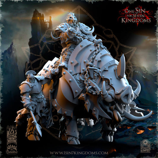 Khur Gann Nestah Warlord on Warbringer Boar, The Beholder Miniatures