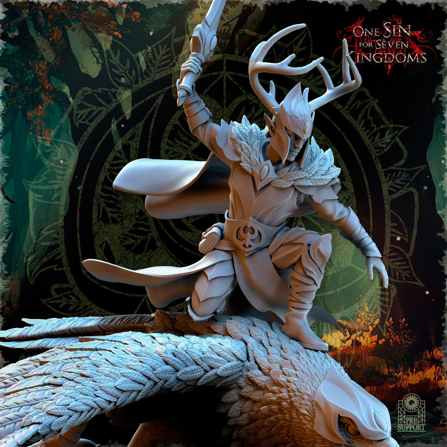 Faelar Evergreen Commander on Eagle, The Beholder Miniatures