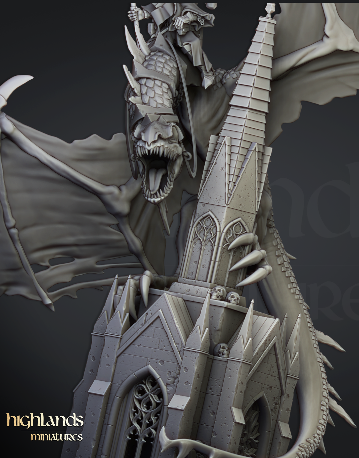 Ezekiel, Lord Necromancer on Flying Monster, Highlands Miniatures