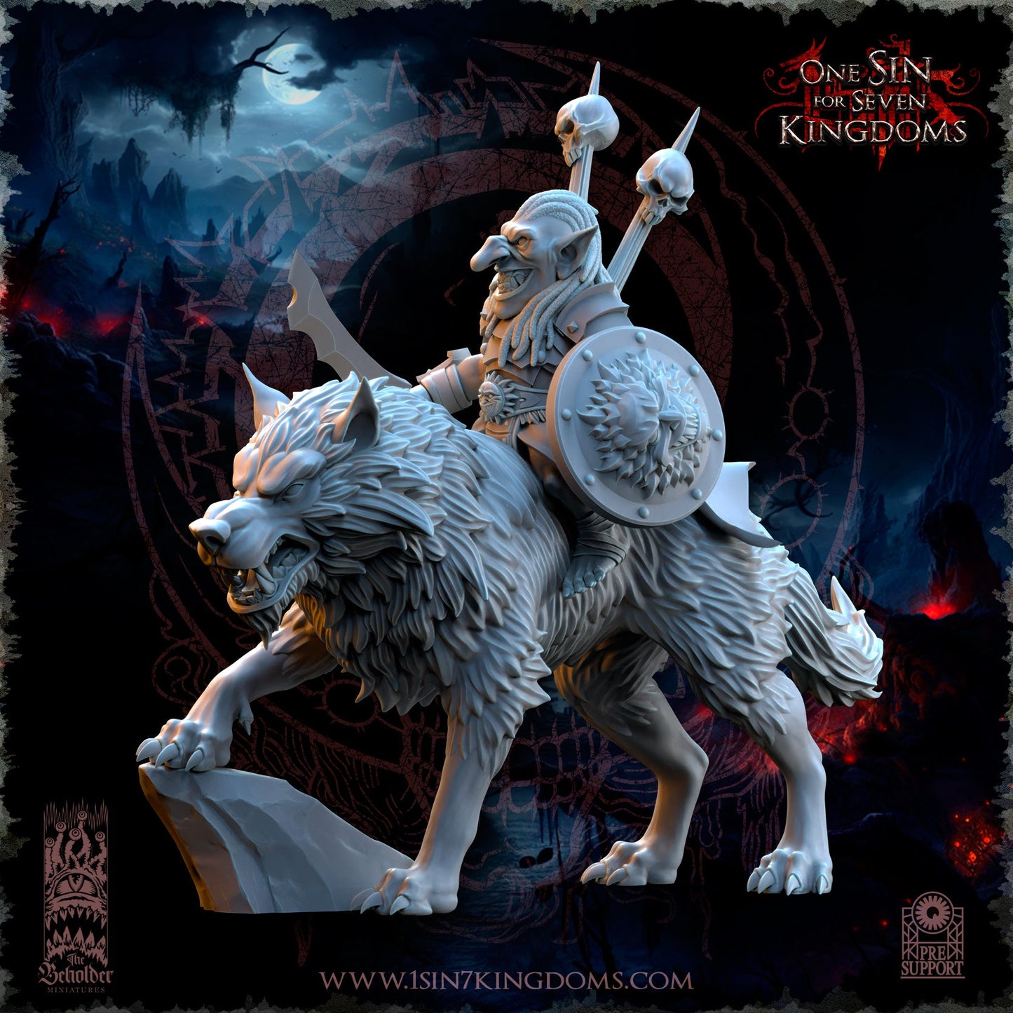 Mortus, The Black Horde Goblin Wrlord on Wolf, The Beholder Miniatures