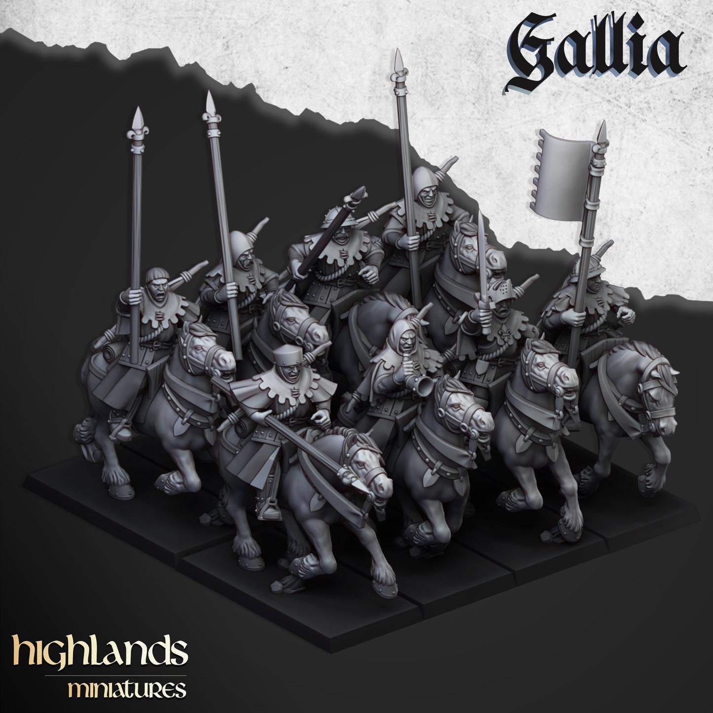 Mounted men at arms of Gallia, Highlands Miniatures