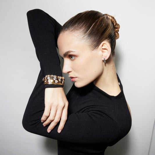 Pulsera con Circonita Onix acabado oro 18k - Sauki