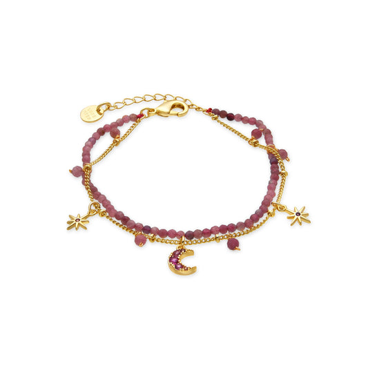 Pulsera con Cristal Rosa acabado oro 18k - Ethal