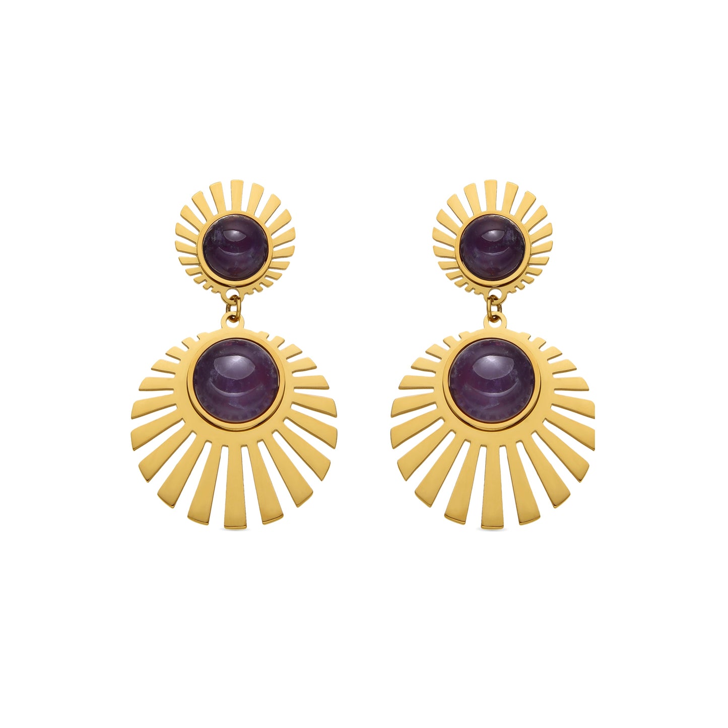 Pendientes con Cuarzo Hidrotermal Amatista acabado oro 18k - Zuxia