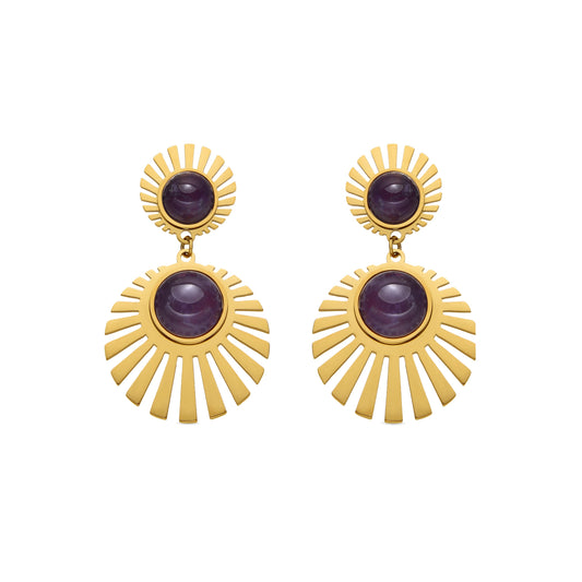 Pendientes con Cuarzo Hidrotermal Amatista acabado oro 18k - Zuxia