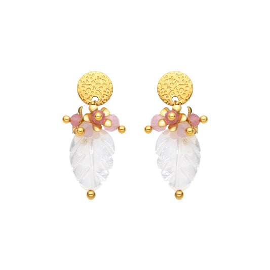 Pendientes con Madreperla Blanca acabado oro 18k - Gaudark