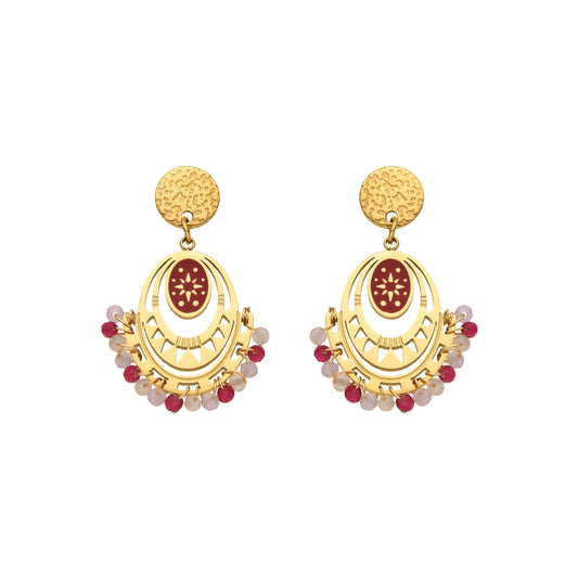 Pendientes con Cristal Rojo acabado oro 18k - Moku