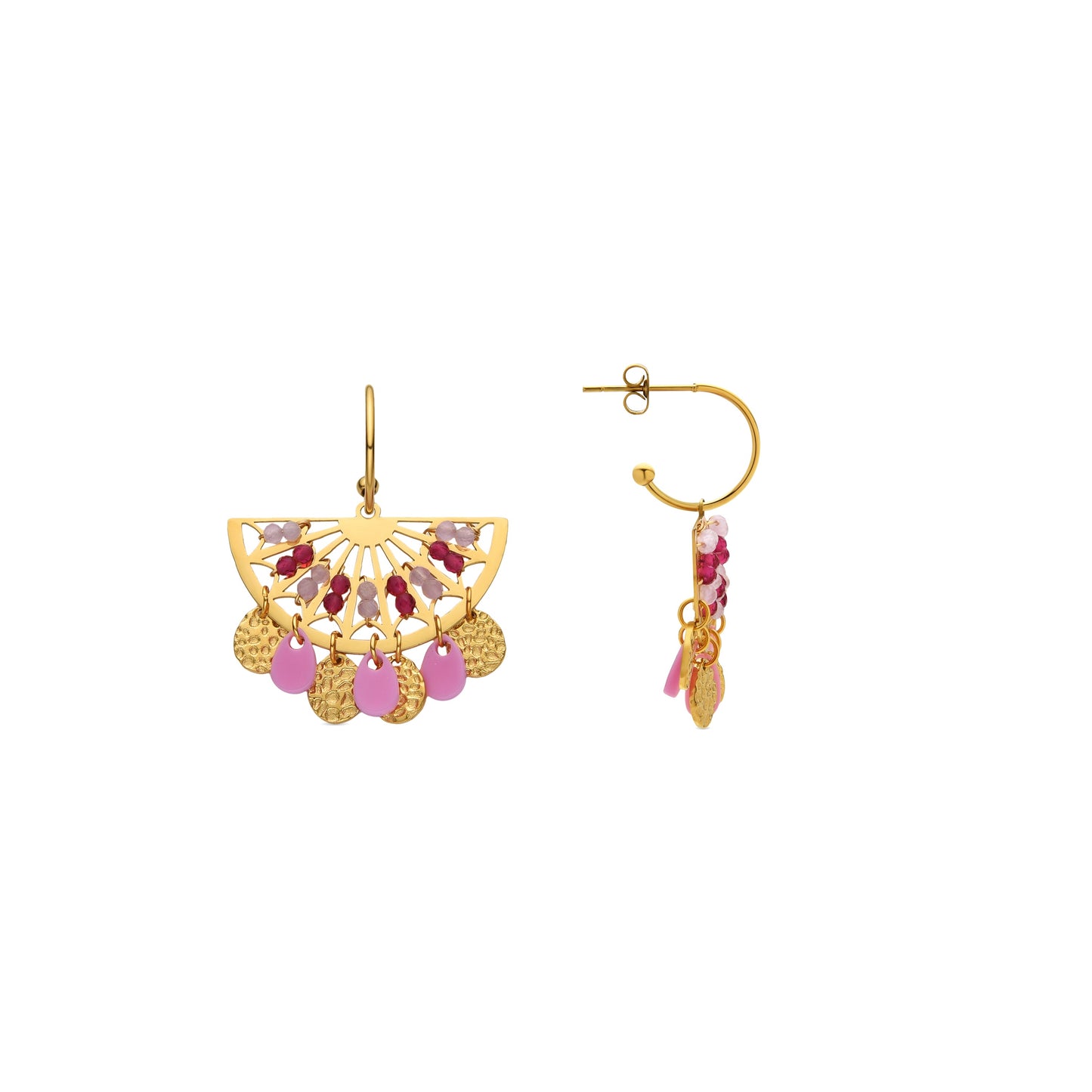 Pendientes con Cristal Rosa acabado oro 18k - Omlia