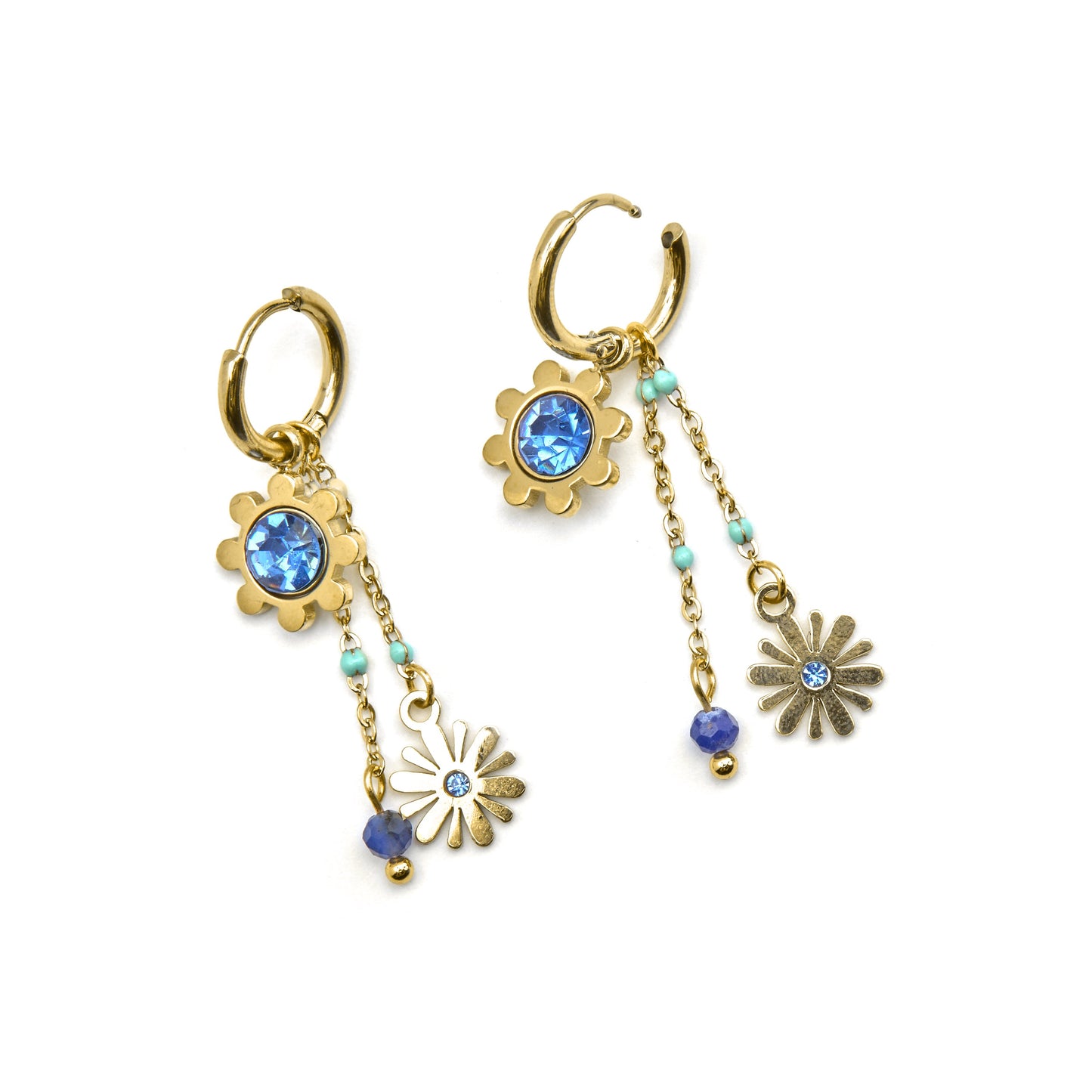 Pendientes con Cristal Azul Oscuro acabado oro 18k - Thase