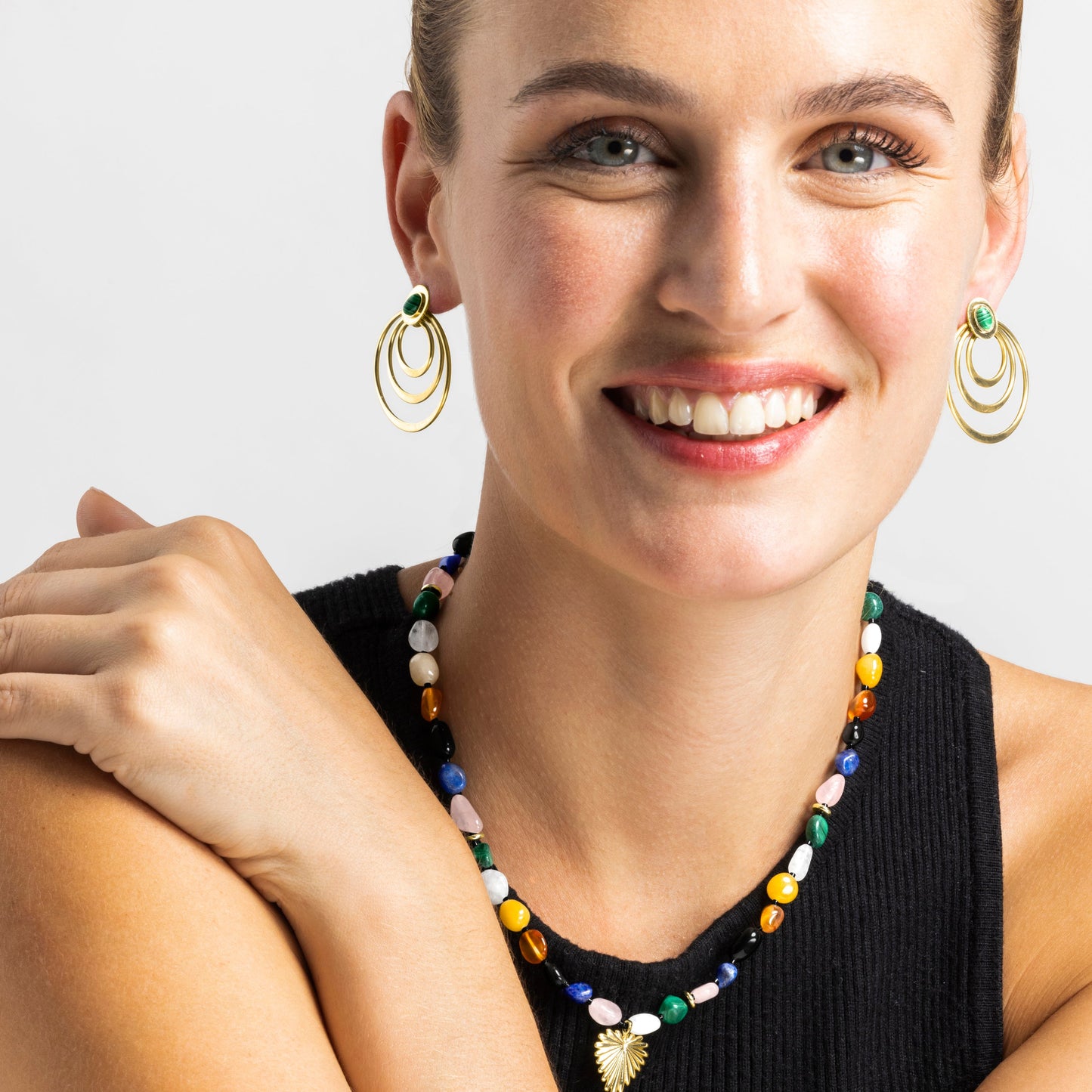 Pendientes con Malaquita acabado oro 18k - Hask