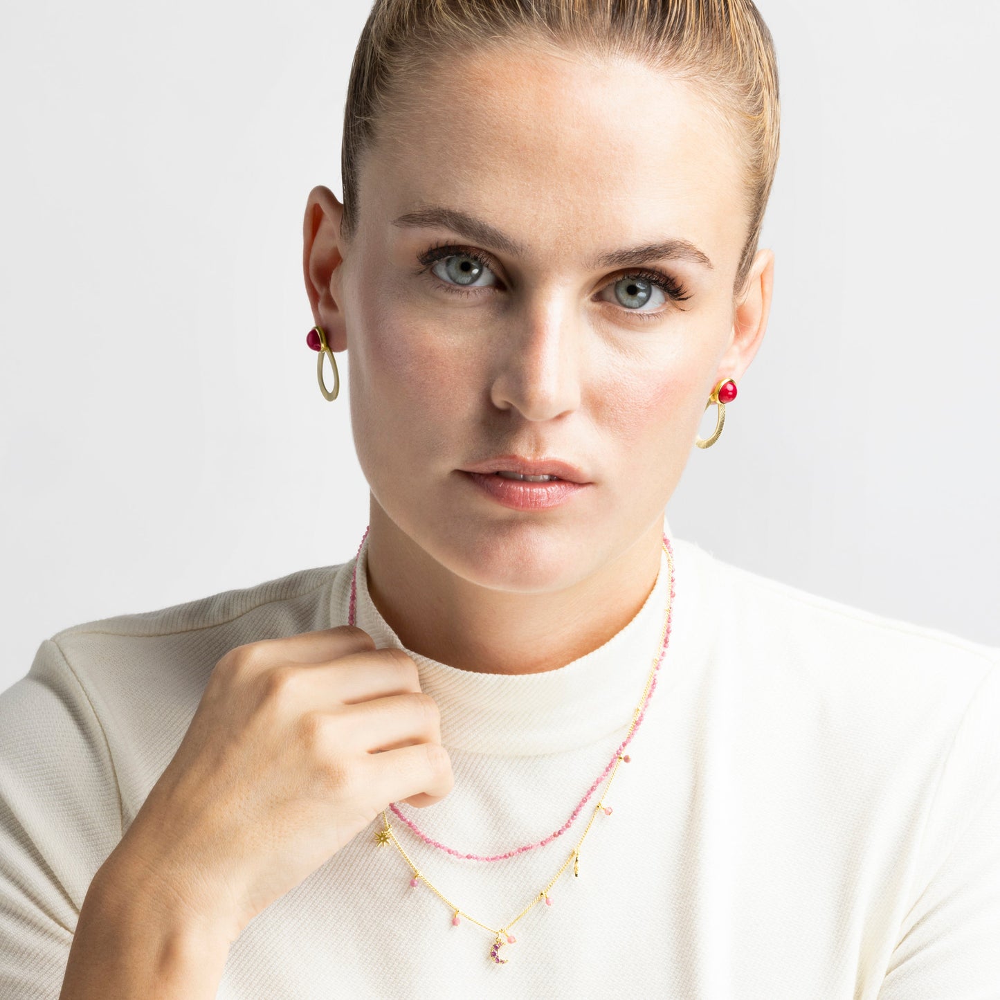 Pendientes con Agata Rosa acabado oro 18k - Terxiu