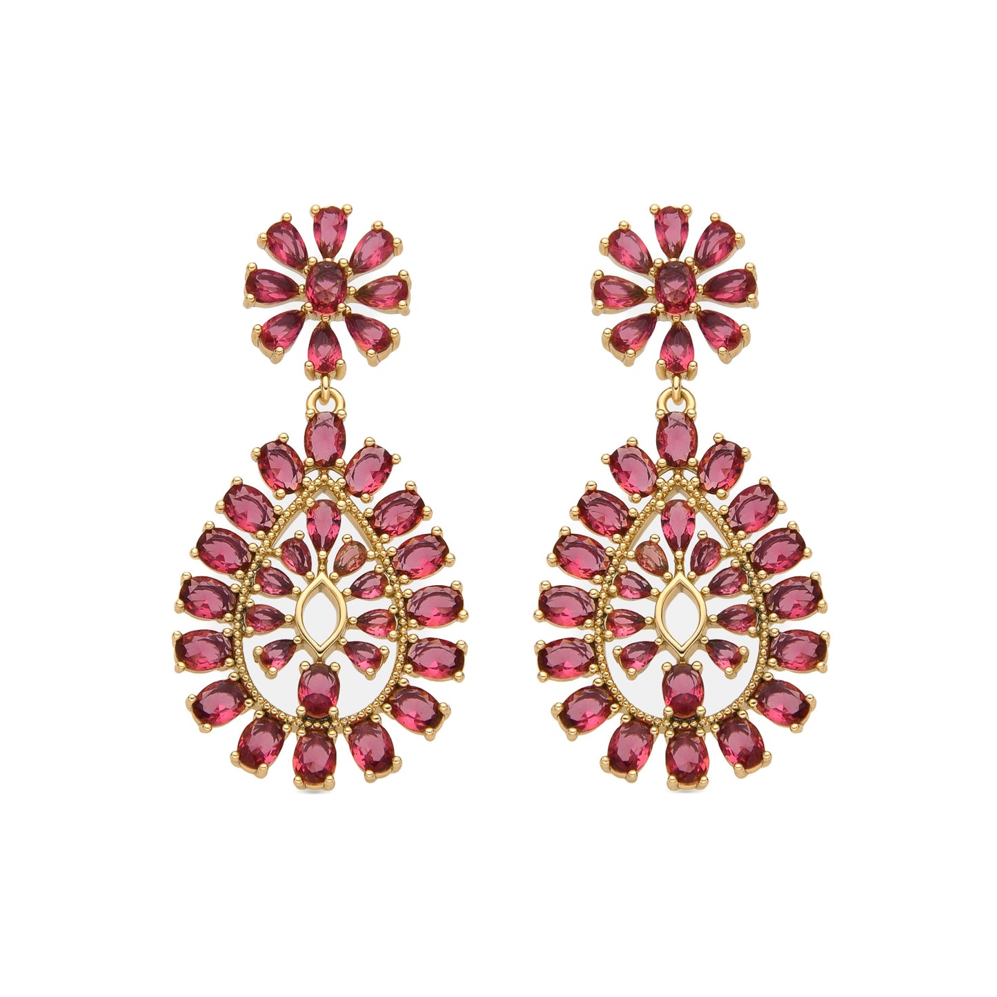 Pendientes con Circonita Rubí acabado oro 18k - Sharam