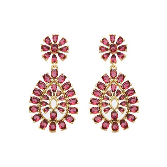 Pendientes con Circonita Rubí acabado oro 18k - Sharam
