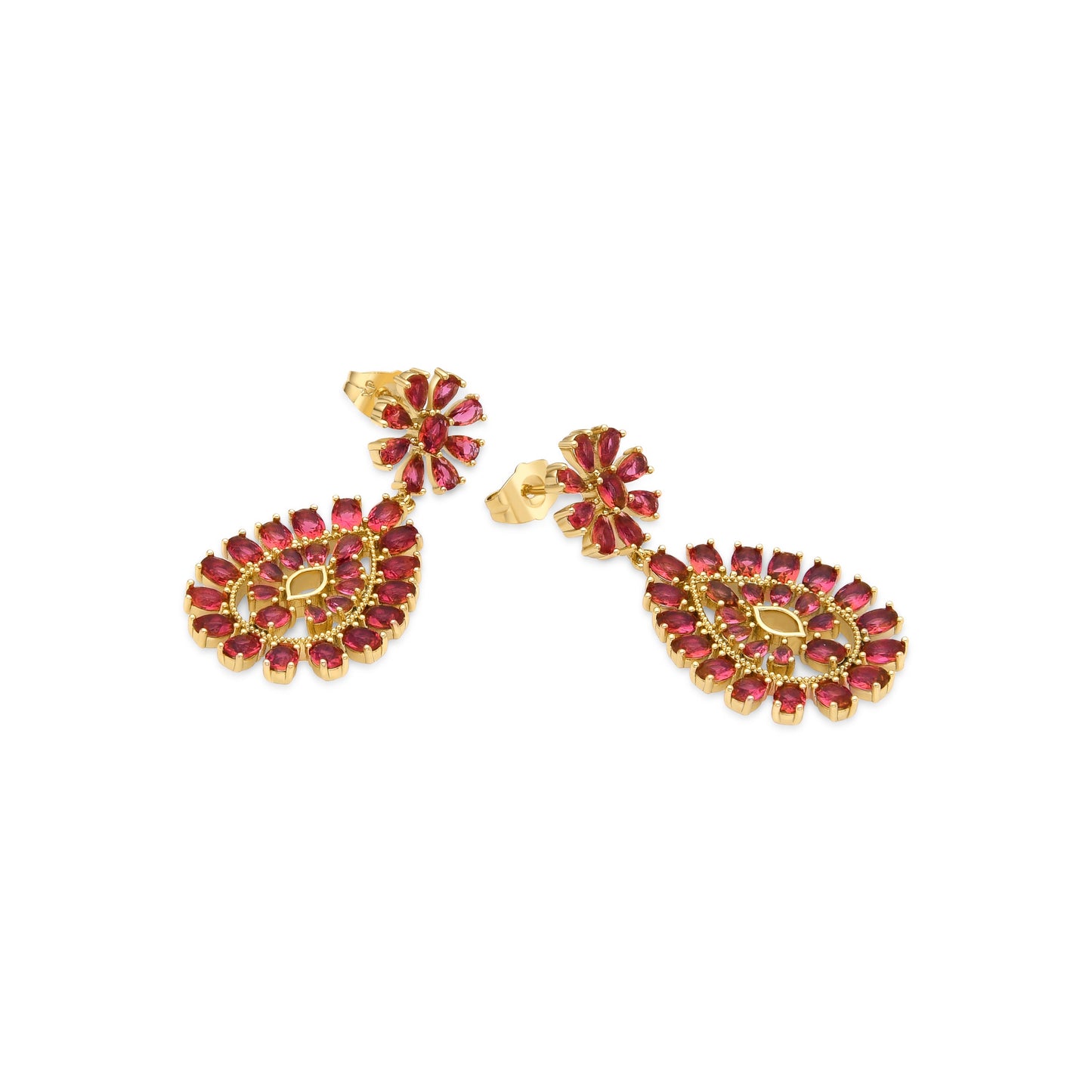 Pendientes con Circonita Rubí acabado oro 18k - Sharam