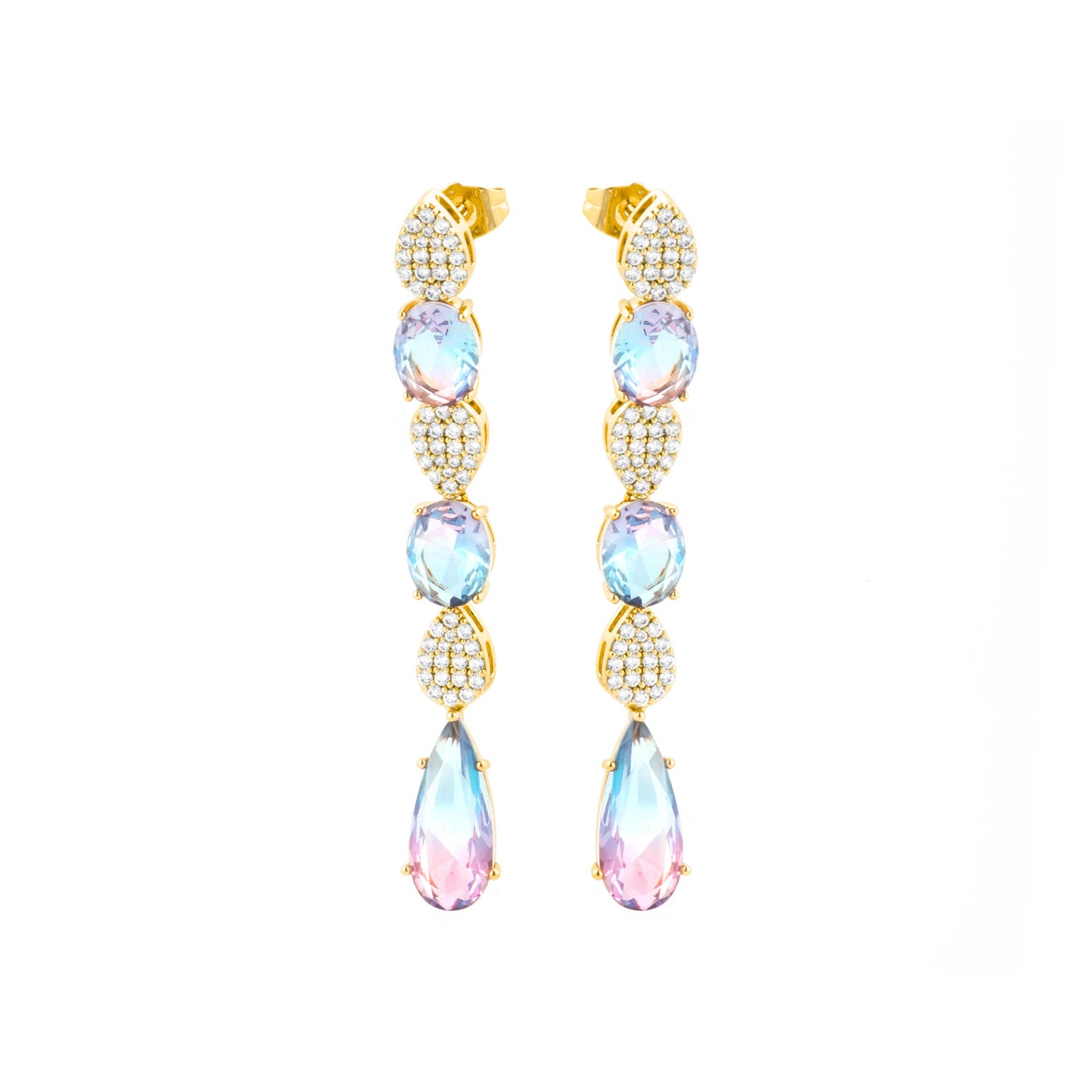 Pendientes con Circonita Multicolor acabado oro 18k - Dirio
