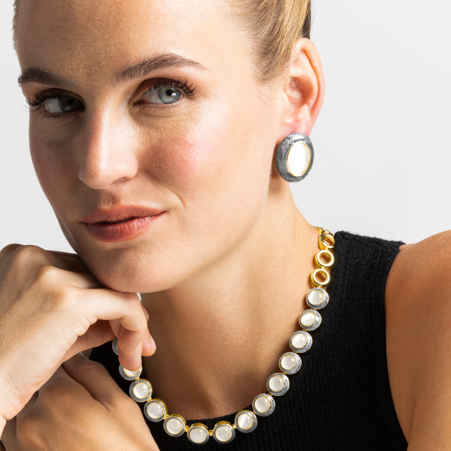 Pendientes con Ojo de Gato acabado oro 18k - Lyme