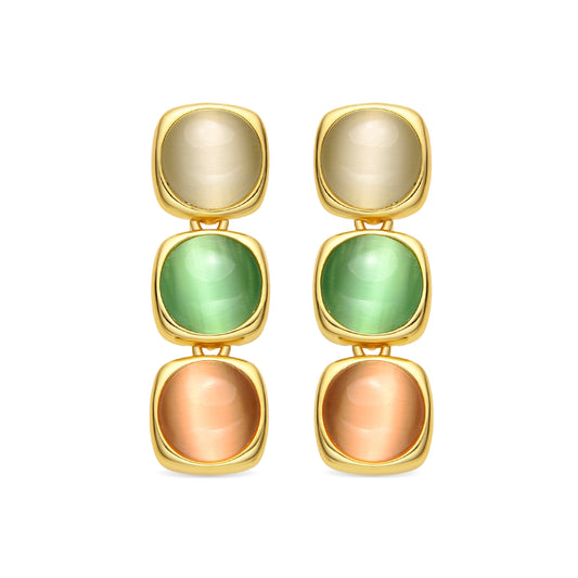 Pendientes con Ojo de Gato Multicolor acabado oro 18k - Shureo