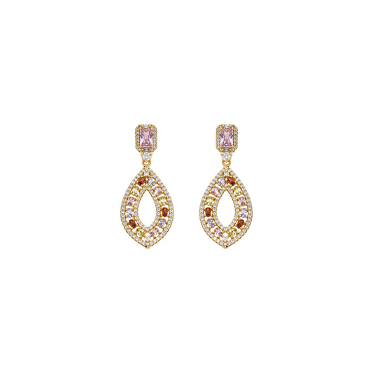Pendientes con Circonita Multicolor acabado oro amarillo 18k - Roria