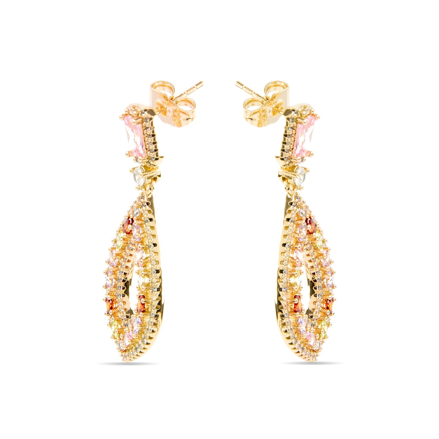 Pendientes con Circonita Multicolor acabado oro amarillo 18k - Roria