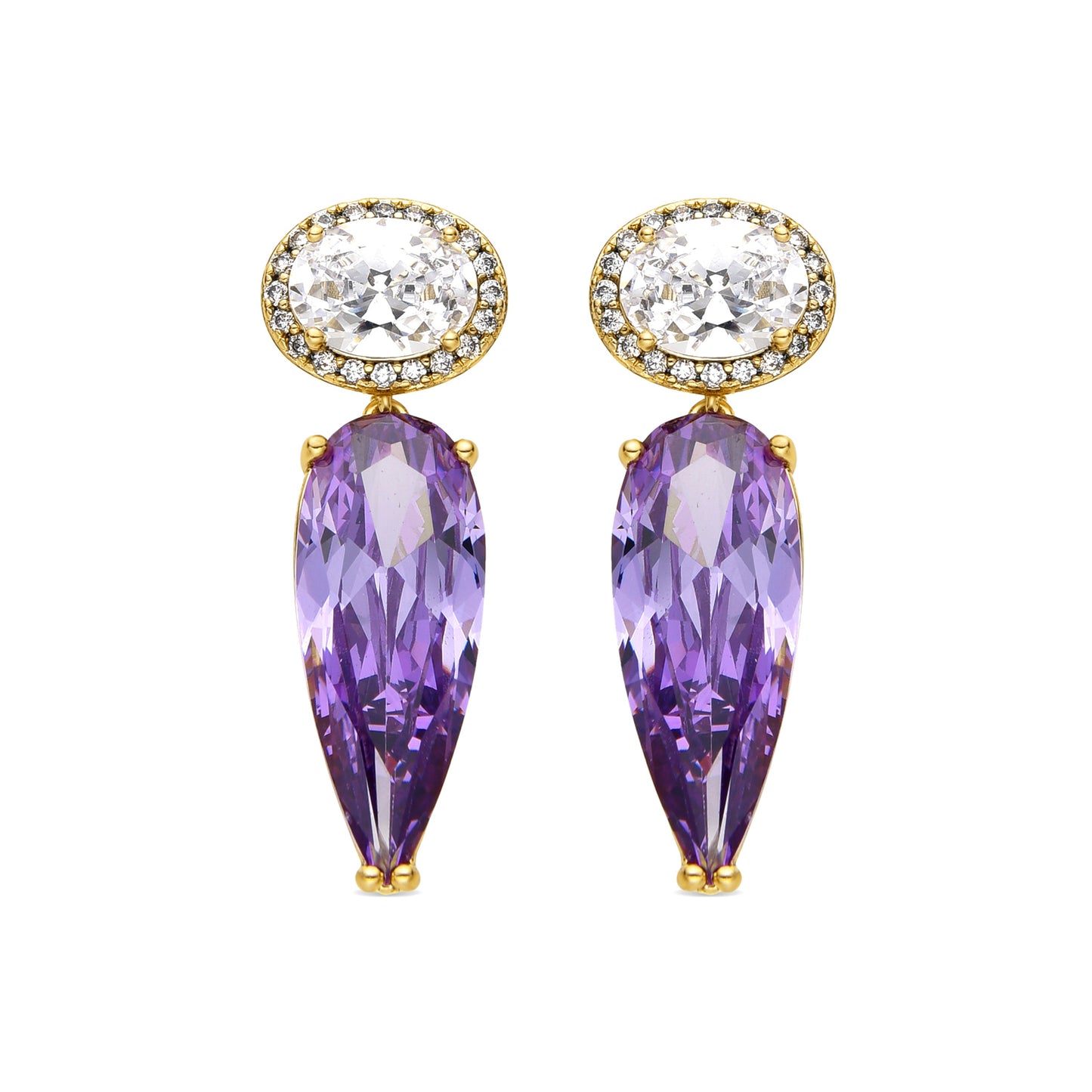 Pendientes con Circonita Amatista acabado oro 18k - Ryvea