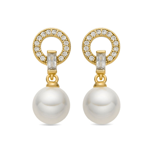Pendientes con Perla Blanca acabado oro 18k - Hicur