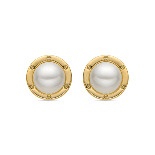 Pendientes con Perla Blanca acabado oro 18k - Ciada
