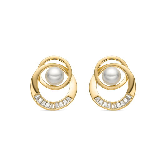 Pendientes con Perla Blanca acabado oro 18k - Lebya
