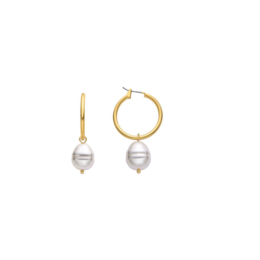 Pendientes con Perla Blanca acabado oro 18k - Nemys