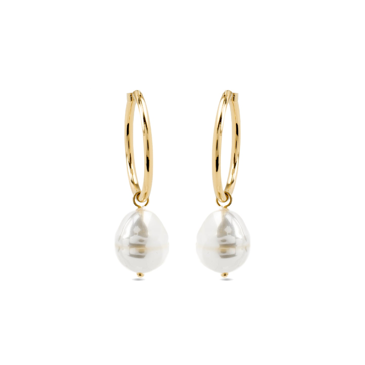 Pendientes con Perla Blanca acabado oro 18k - Nemys