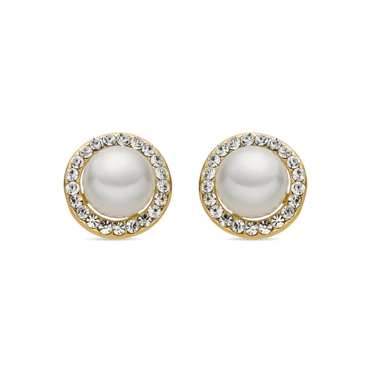 Pendientes con Perla Blanca acabado oro 18k - Basnik
