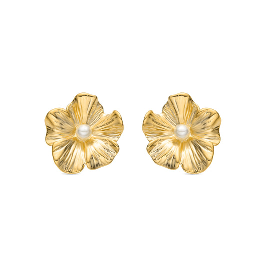 Pendientes con Perla Blanca acabado oro 18k - Leod