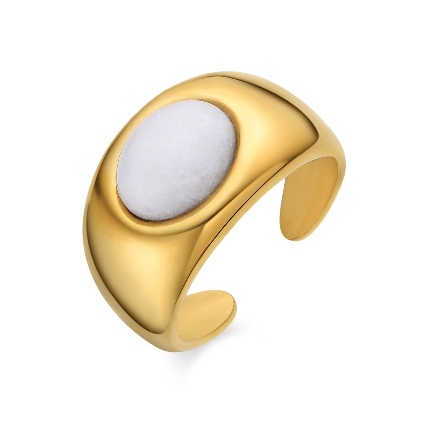 Anillo con Madreperla Blanca acabado oro 18k - Gaudark