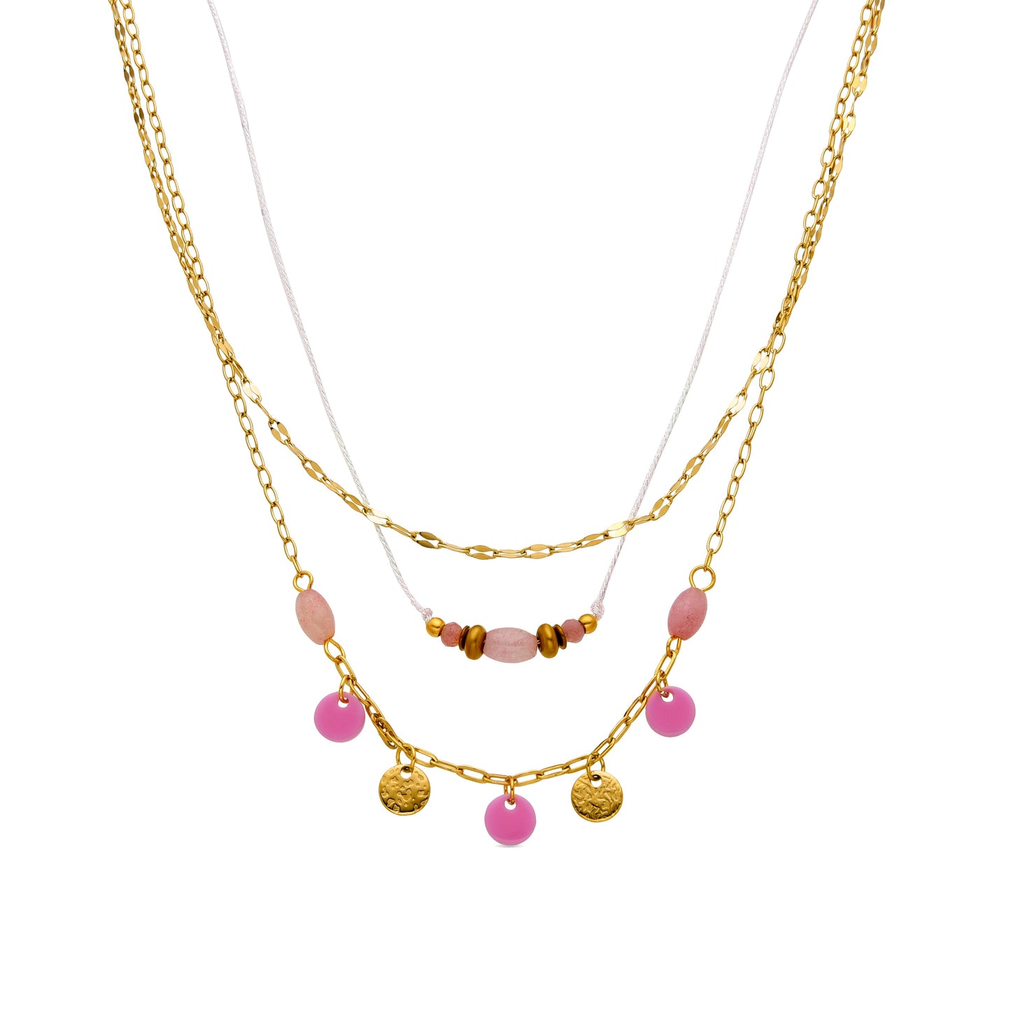 Collar con Cuarzo Rosa acabado oro 18k - Omlia