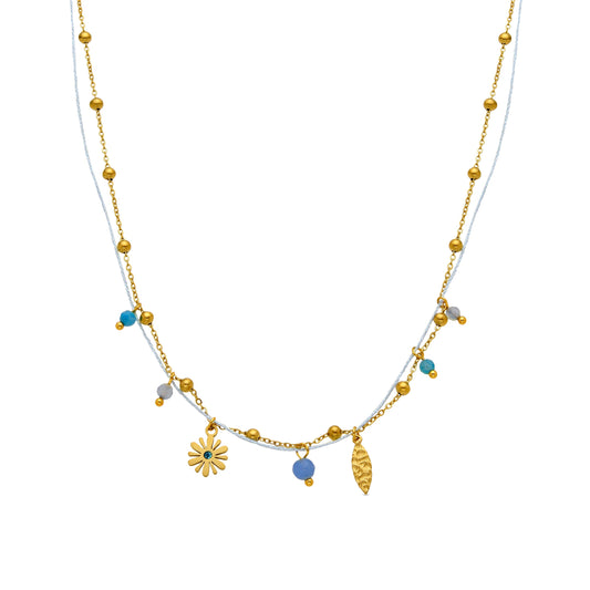 Collar con Cristal Azul acabado oro 18k - Thase