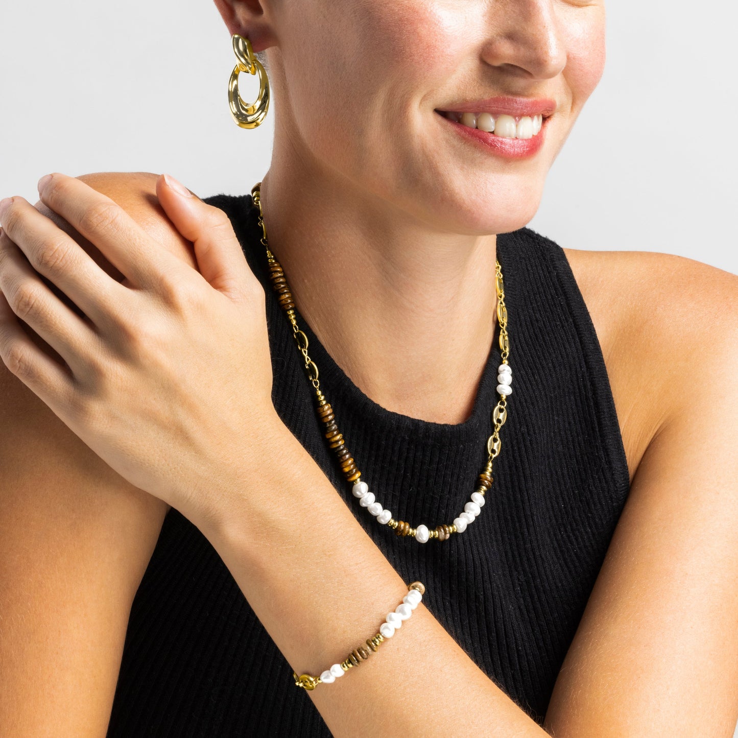 Collar con Ojo de Tigre acabado oro 18k - Kimbalbo