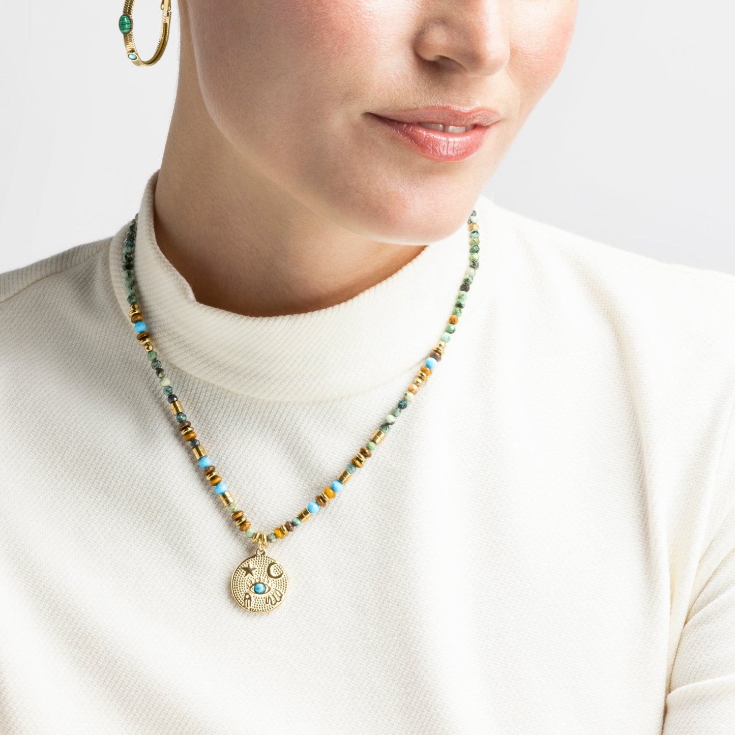 Collar con Multicolor Piedra Natural acabado oro 18k - Salki