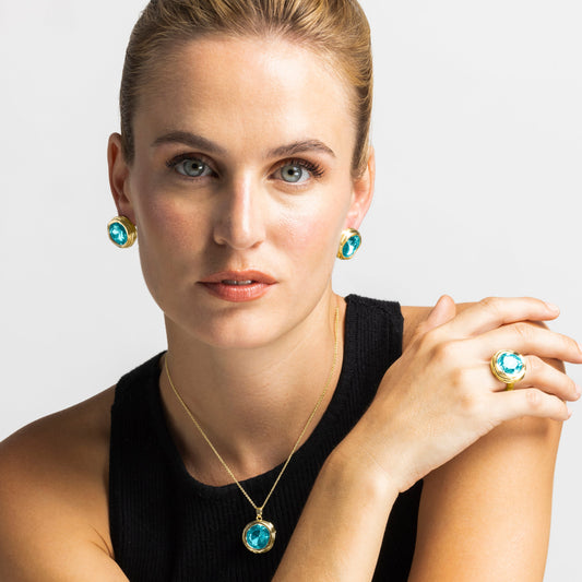 Collar con Cristal Azul acabado oro 18k - Nianli