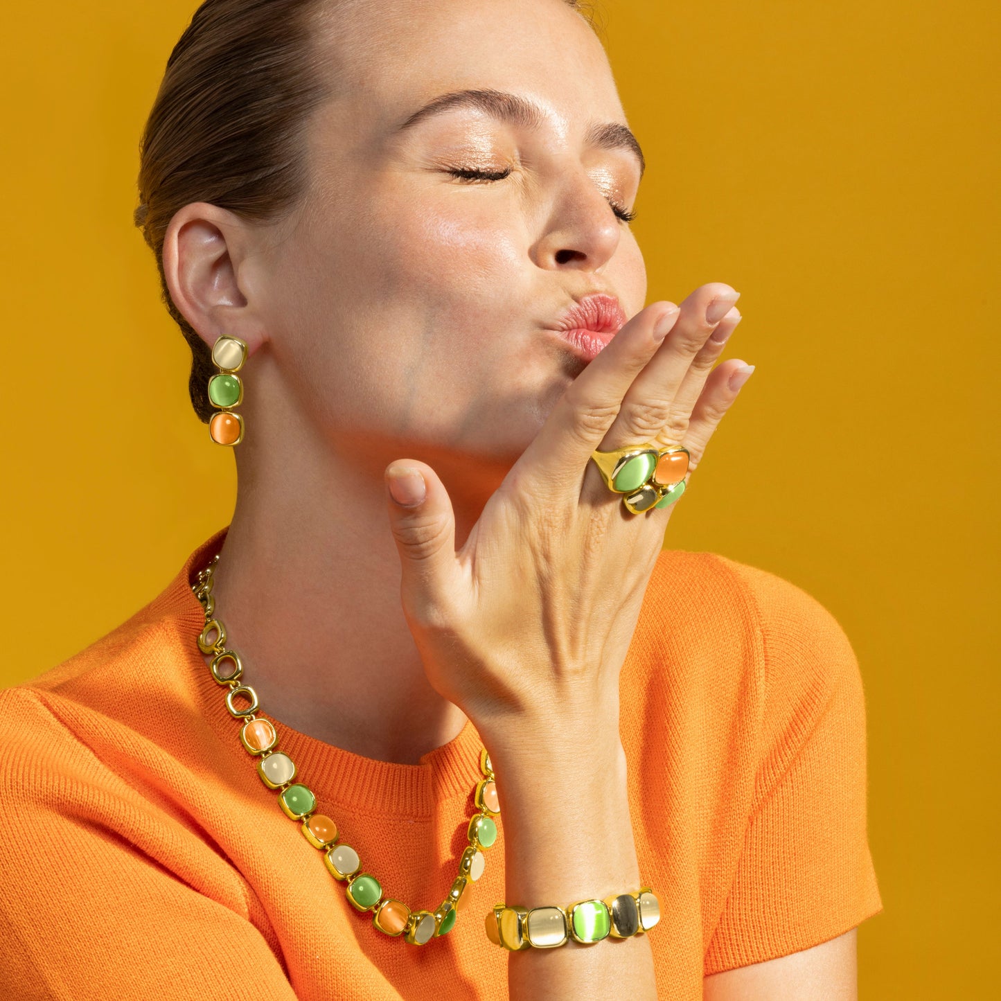 Collar con Ojo de Gato Multicolor acabado oro 18k - Shureo