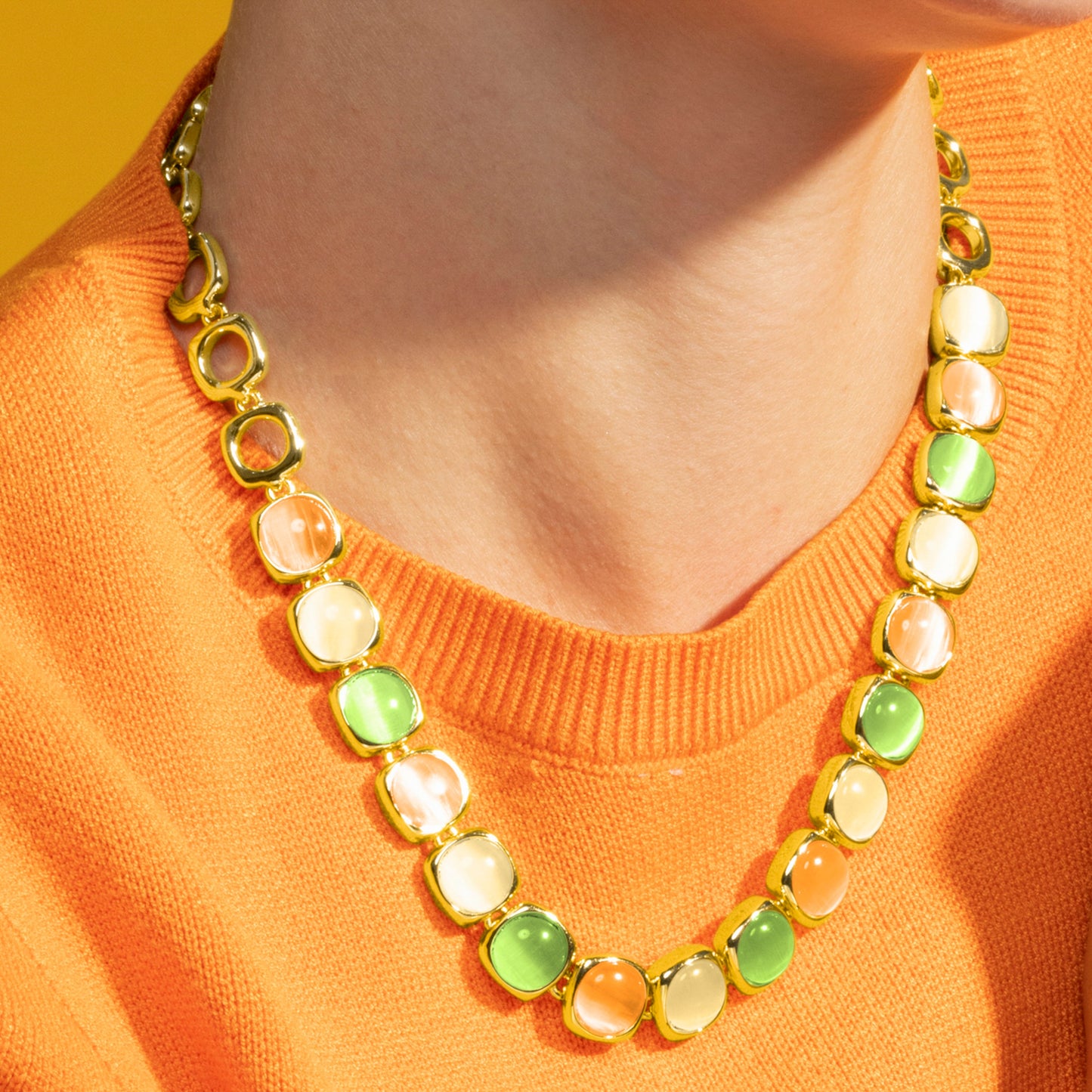 Collar con Ojo de Gato Multicolor acabado oro 18k - Shureo