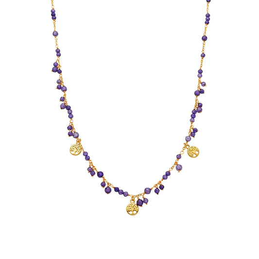Collar con Cristal Morado acabado oro 18k - Totez
