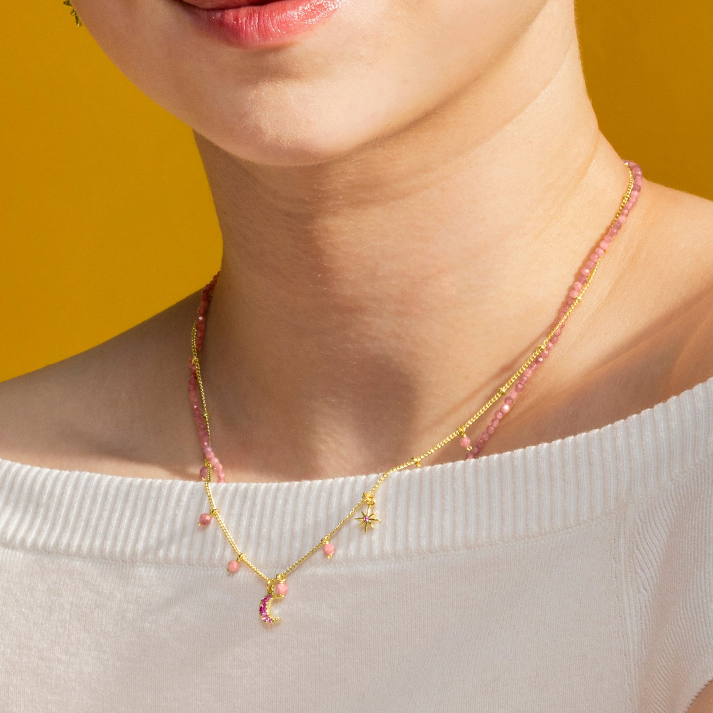 Collar con Cristal Rosa acabado oro 18k - Ethal