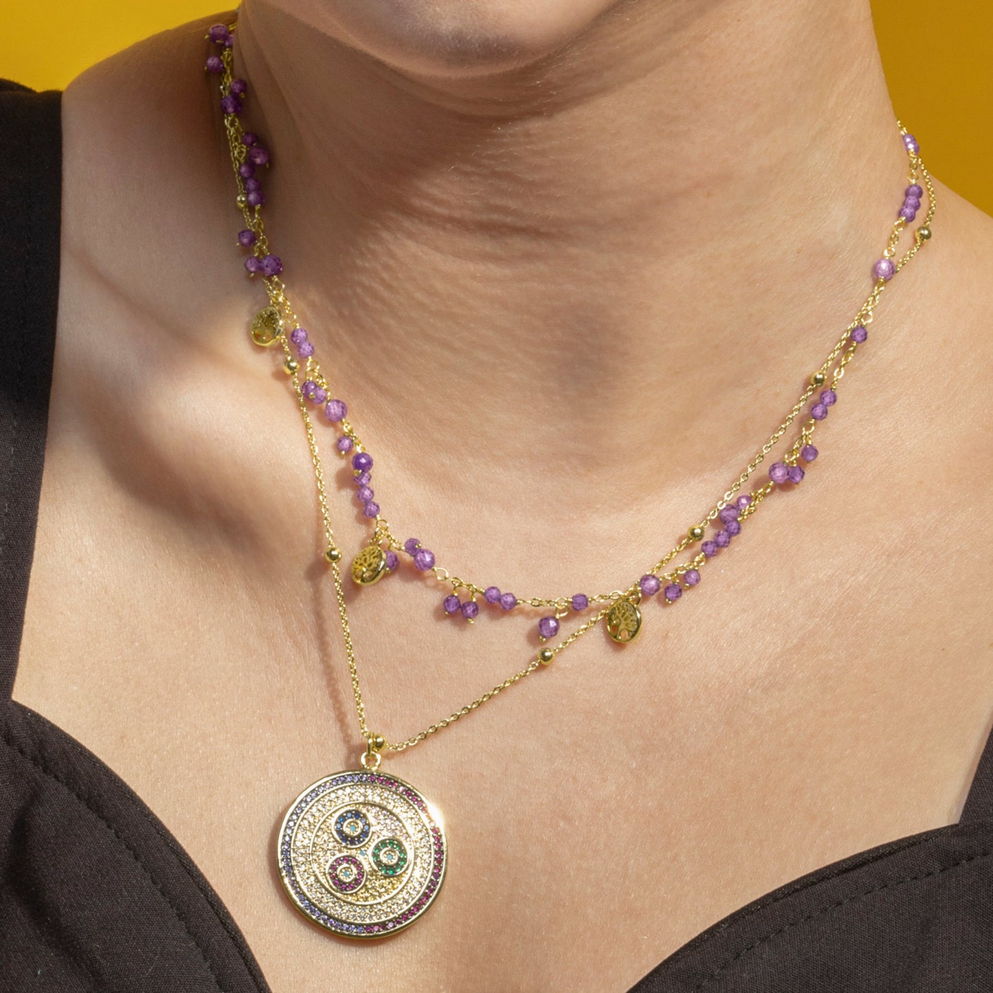 Collar con Circonita Multicolor acabado oro 18k - Purma