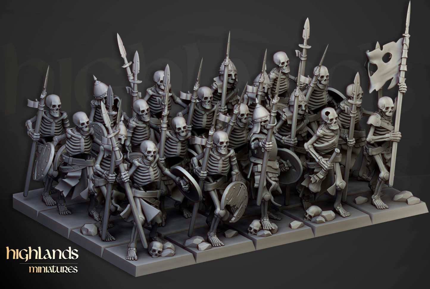 Skeleton Warriors Spearmen, Highlands Miniatures